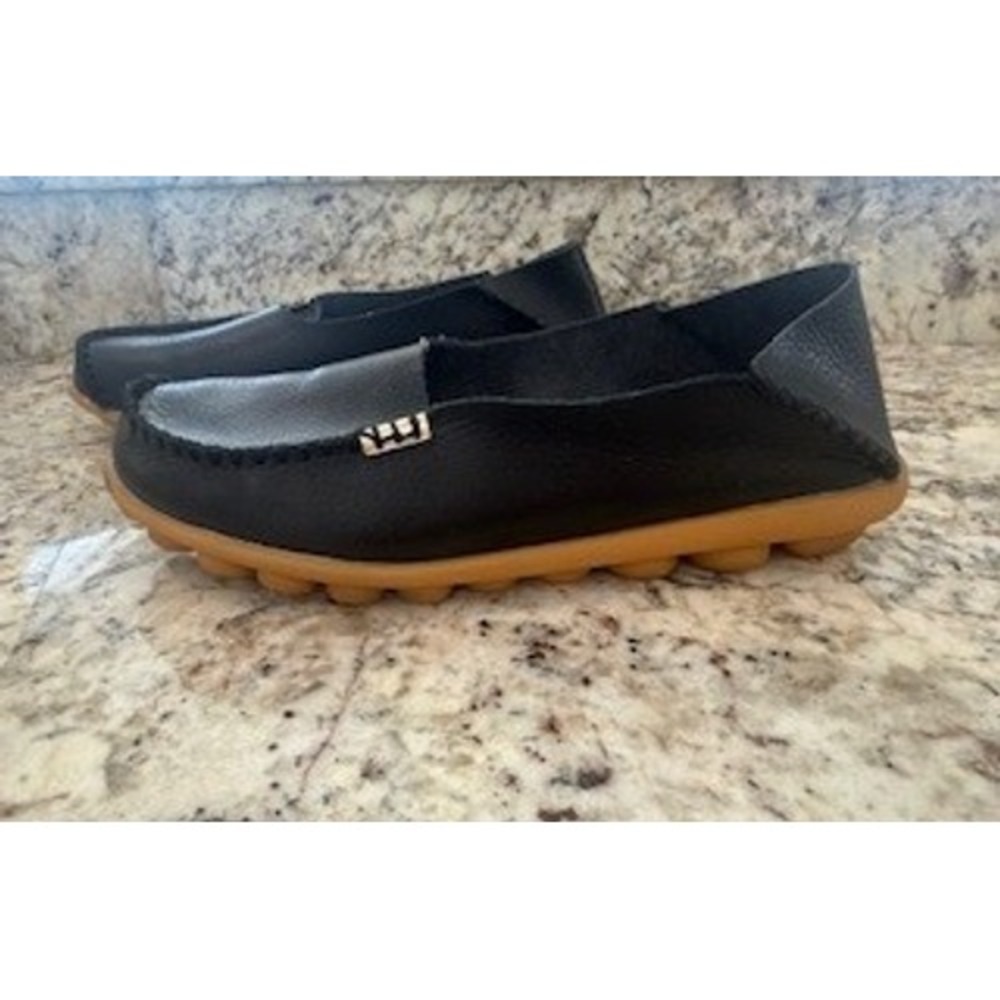 Venus Celia Womens Black Leather Loafers Slip On Comfort Flats Size 8 39